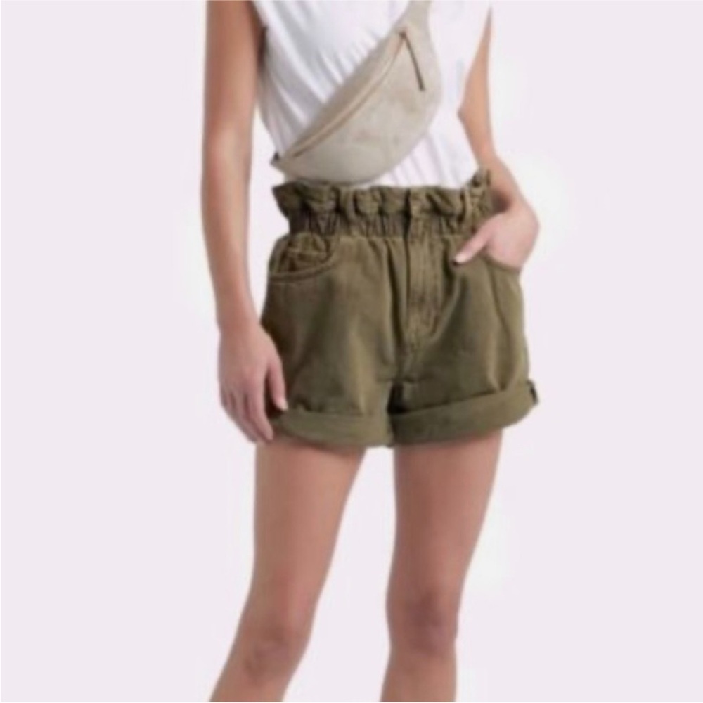 FRAME Denim Jean‎ Shorts Olive Green Washed Moss High Waist Size Large
